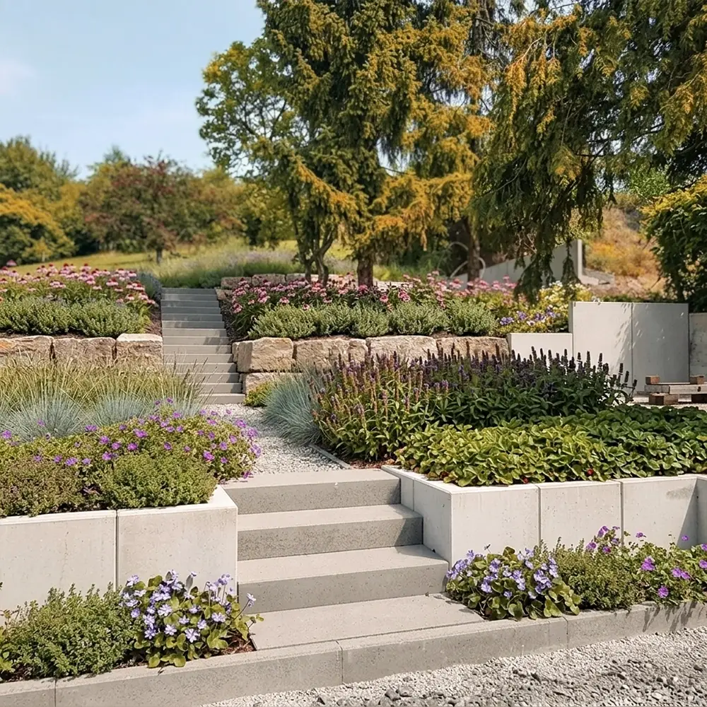 Gartenbau von Treppen, über Mauern am Hang bis hin zu Bepflanzung – Sinn Gartengestaltung